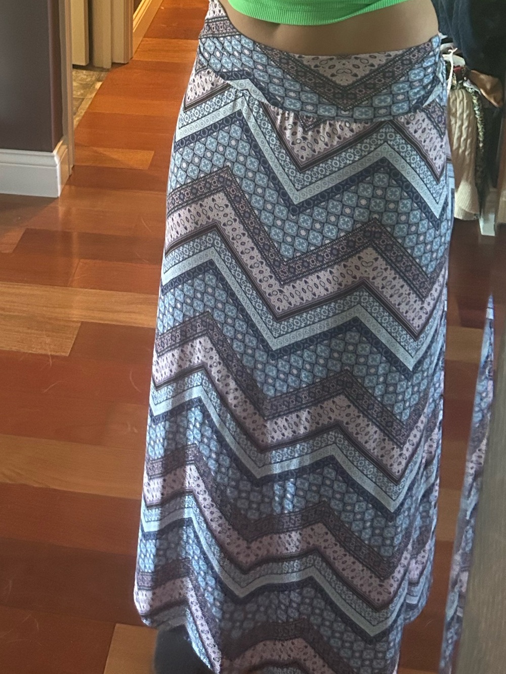 Boho Chevron Print Maxi Skirt - Blue/Purple/pink